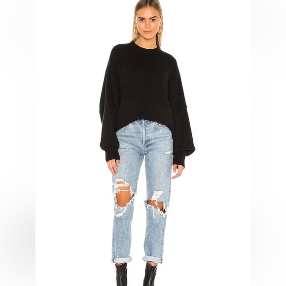550. LAST 1! Oversized Rib Black Crewneck Tunic Cozy Long Sleeve sweater - Picture 2 of 6